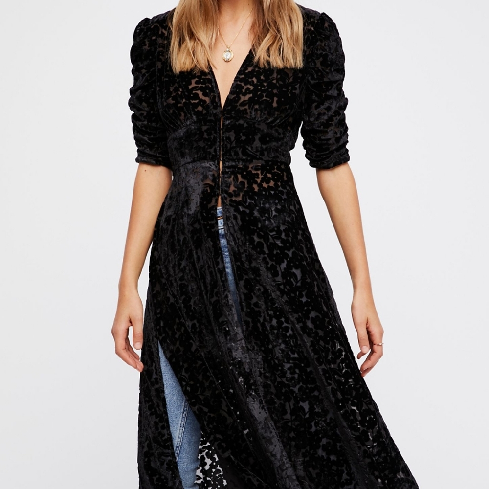 Free People Velvet Maxi Duster Robe Kimono dress